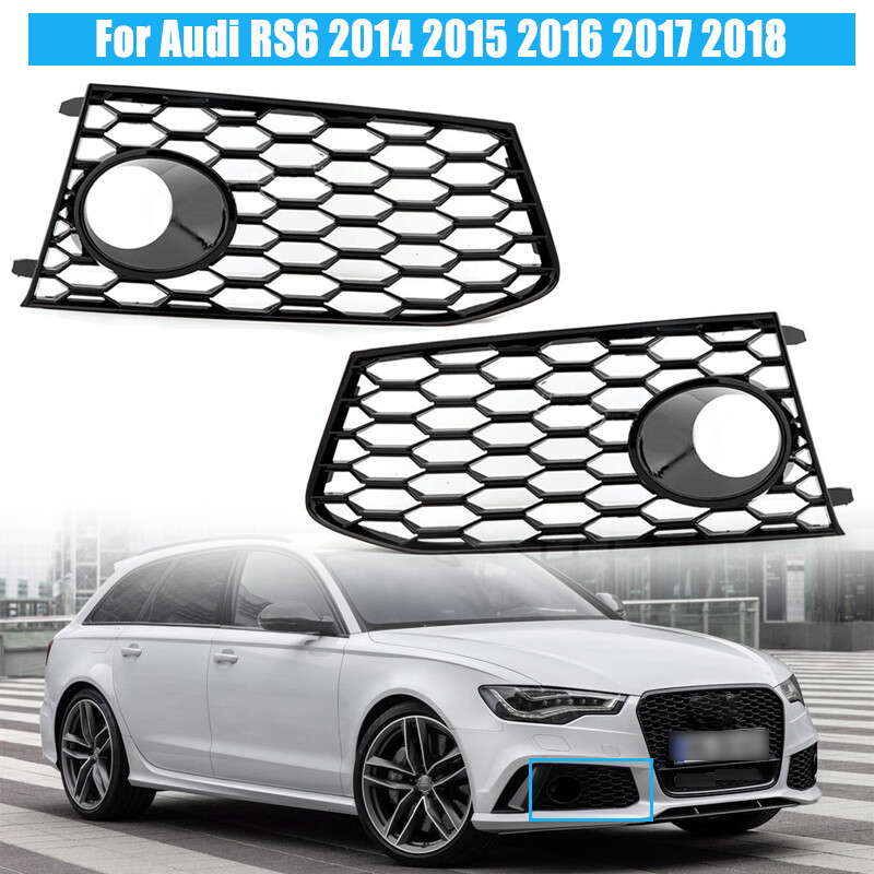 Left+Right Front Bumper Fog Light Cover Fog Lamp Grille For Audi RS6 2014-2018