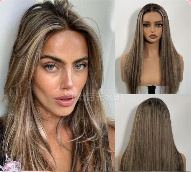 Highlight Color Sleek Straight 13x4 Lace Front 100% Human Hair Wig 210% Denisty