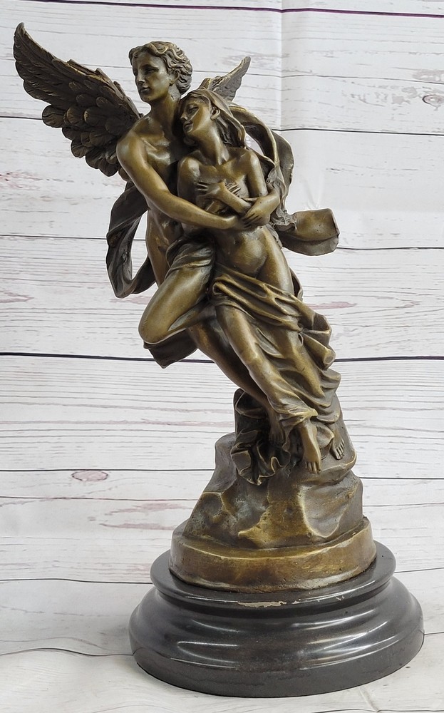 Art Deco nude bronze sculpture Psyche and Eros angel statue figure artwork