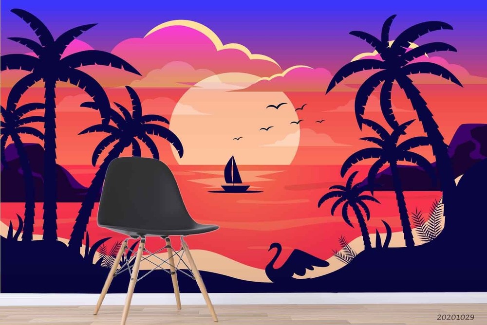 3D Tropical Sunset Landscape Wall Murals Wallpaper Murals Wall Sticker 5