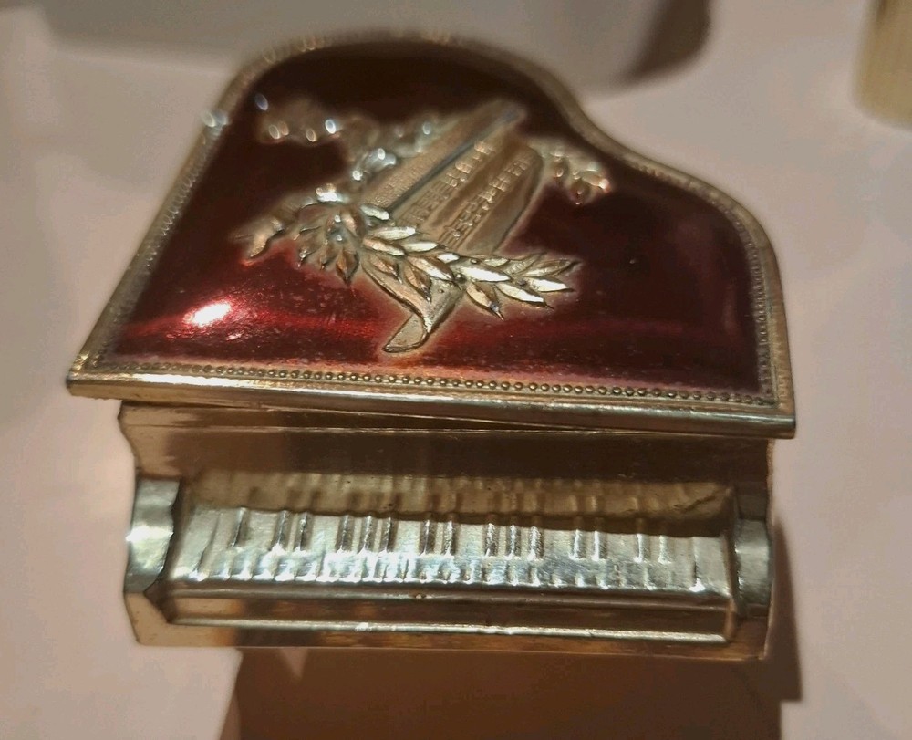 Vintage Mini Grand Piano Trinket Box Red Jewelry Occupied Japan Rare Collectible
