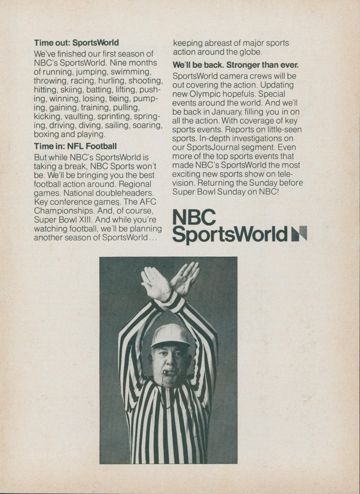 1978 NFL Referee Time Out Vintage Print Ad NBC SportsWorld TV Show SI2