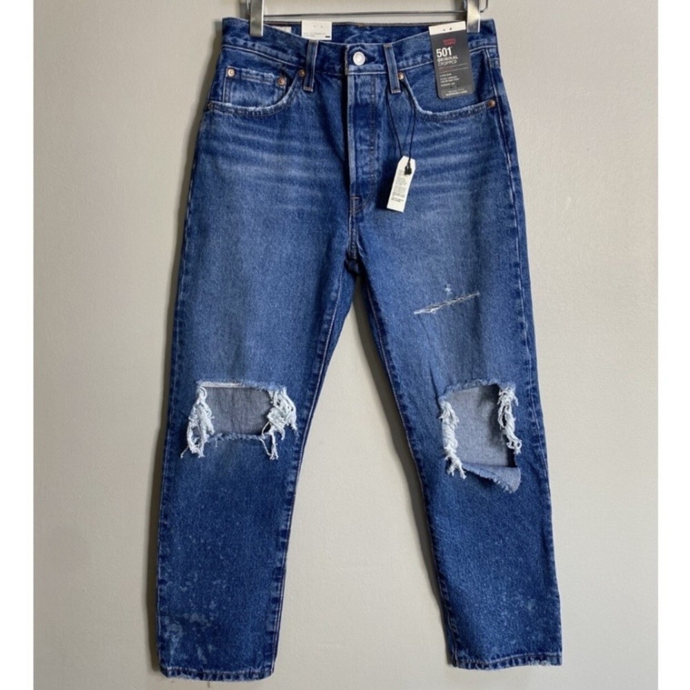 NWT Levi's Athens Ranks 501 Ripped High Waist Straight Leg Jeans Size 27