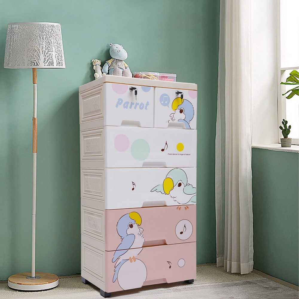 6-Drawer Plastic Dresser Cabinet for Bedroom Storage and Organization