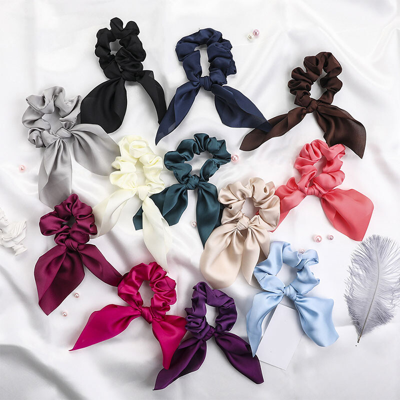 Satin Ponytail Scarf Hair Tie Ribbon Hairband Elastic Bow Scrunchies
