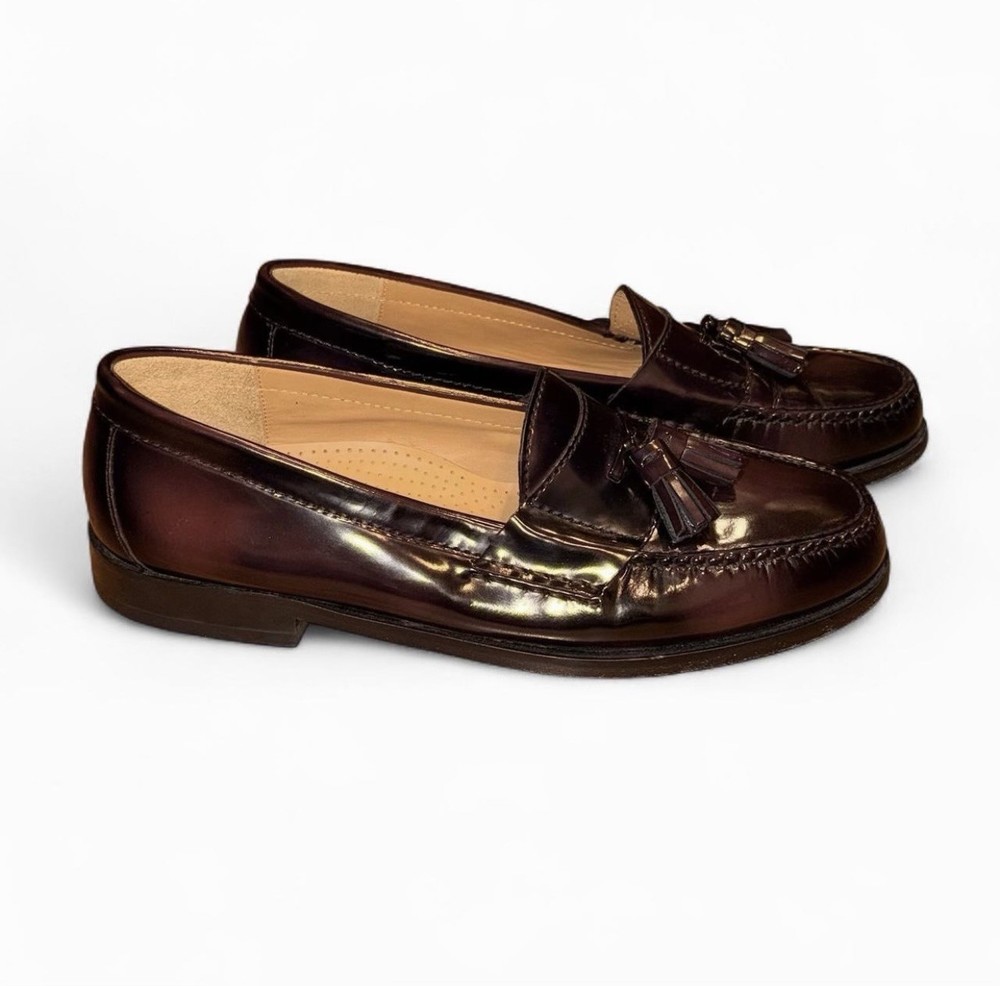 ⭐ Cole Haan Men’s Tassel Loafers Size 9.5 Burgundy Leather Dress Shoes Slip-On