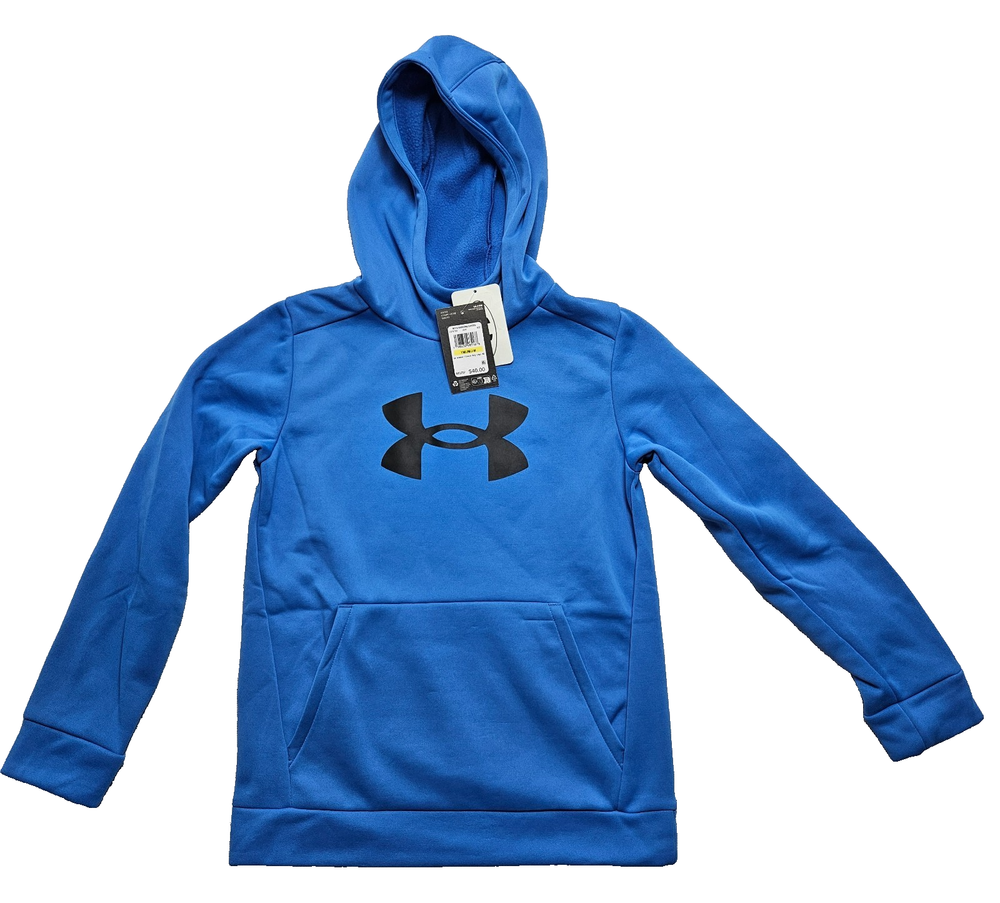 Shirt Hoodie Blue Fleece Big Logo Soft Pocket Boys M By Under Armour MSRP 40.00