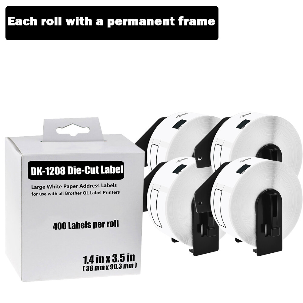 4 Rolls 38mm x 90mm Brother QL-1060N DK-1208 Shipping Labels 400 Total  