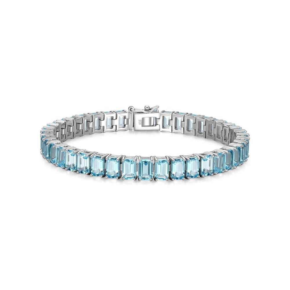 25 TGW Lab Created Emerald Cut Aquamarine 14K White Gold Plated Tennis Bracelet!