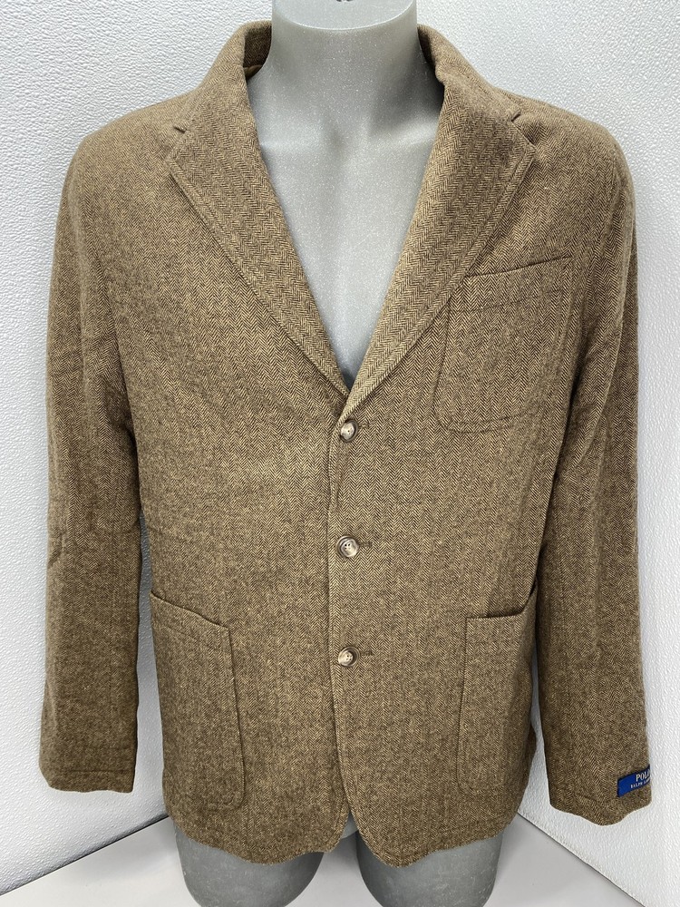 Ralph Lauren Mens Blazer Brown Size 40L Modern Fit Herringbone Sport Coat