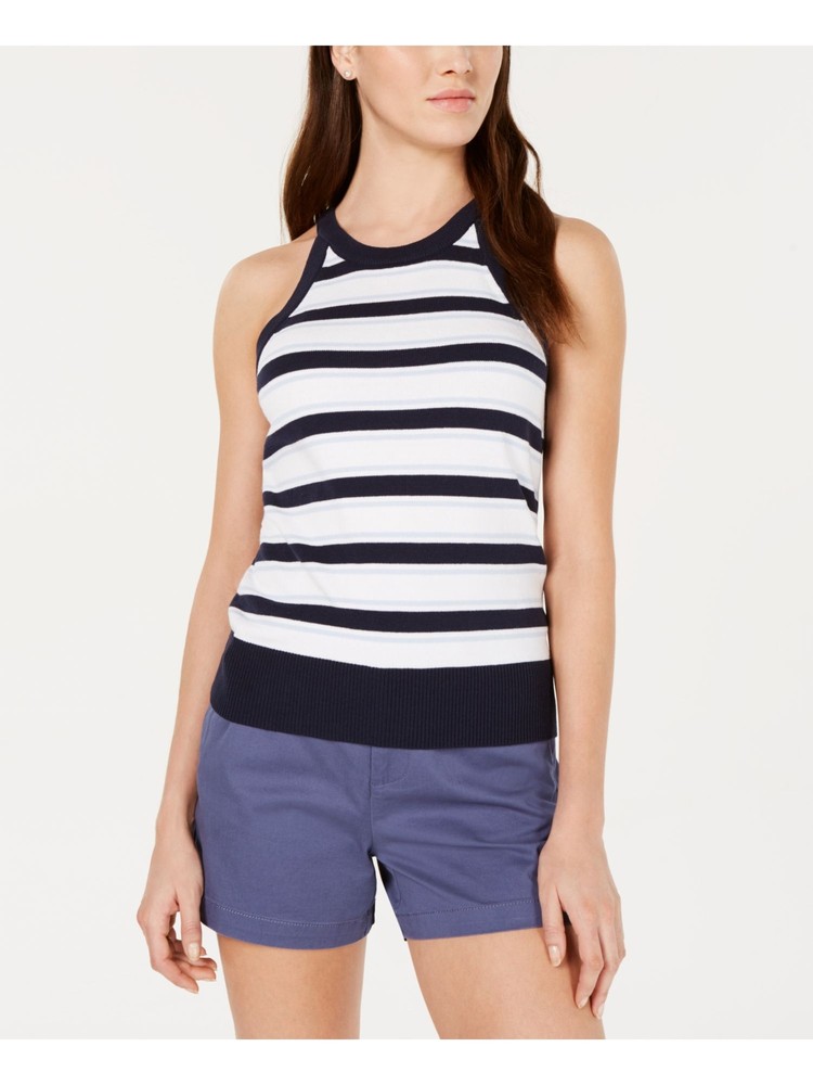 MAISON JULES Womens Navy Striped Sleeveless Halter Top XXS