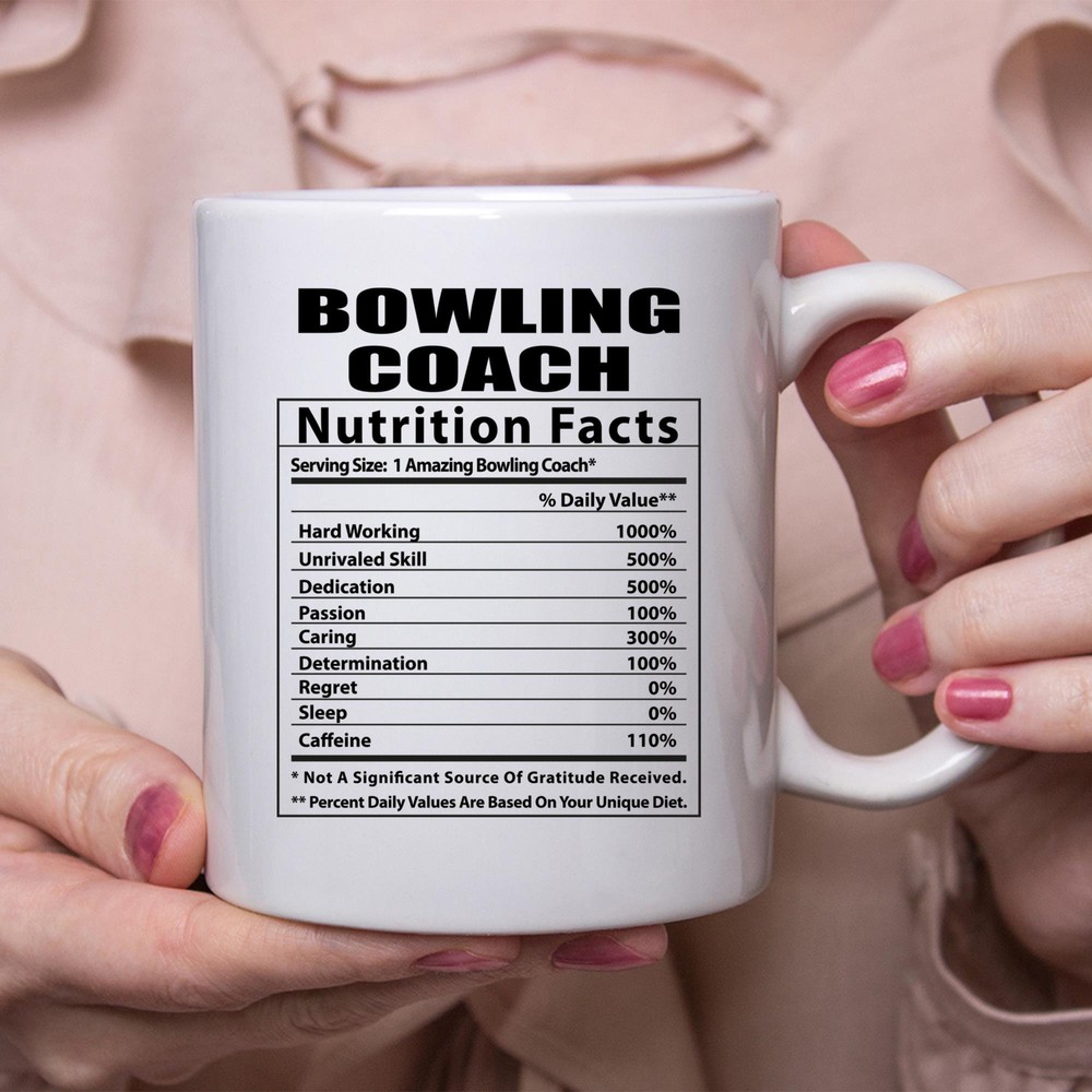 Funny Bowling Coach Coffee Mug with Nutritional Facts Design  