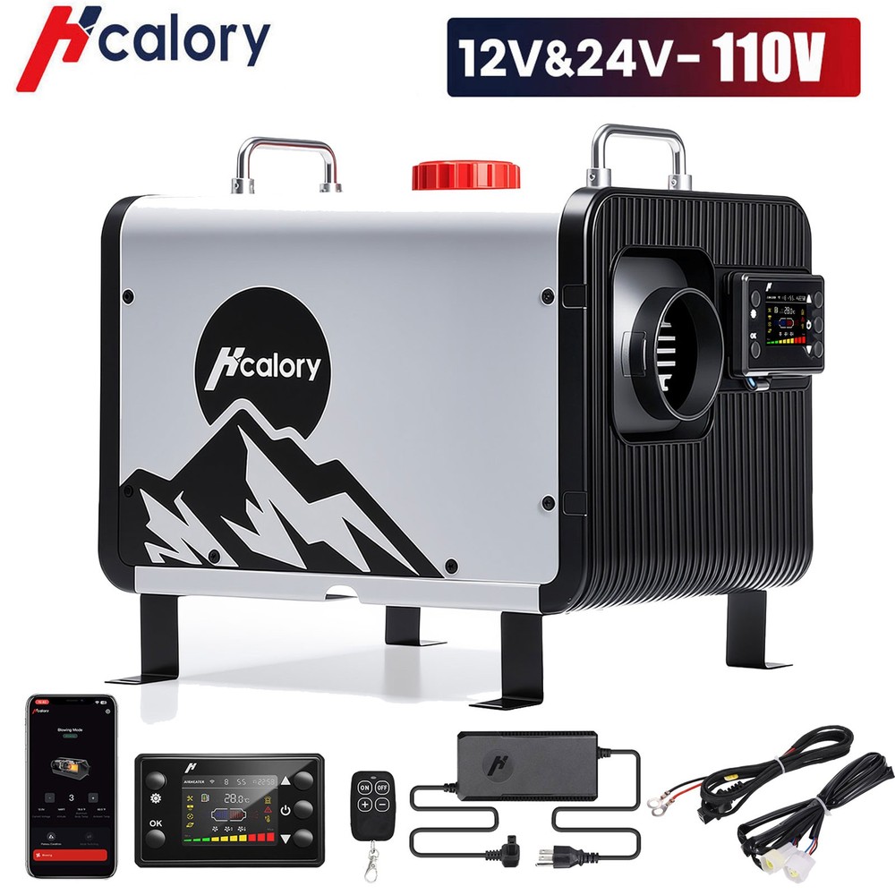 Hcalory 8KW 12V 24V Air Diesel Heater bluetooth Remote W/110V AC Adapter Caravan