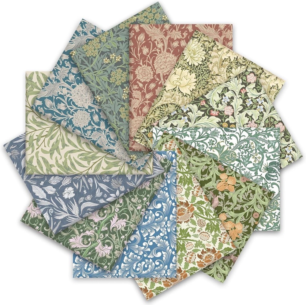 12Pcs Retro Floral Cotton Fabric Bundles 18 X 22