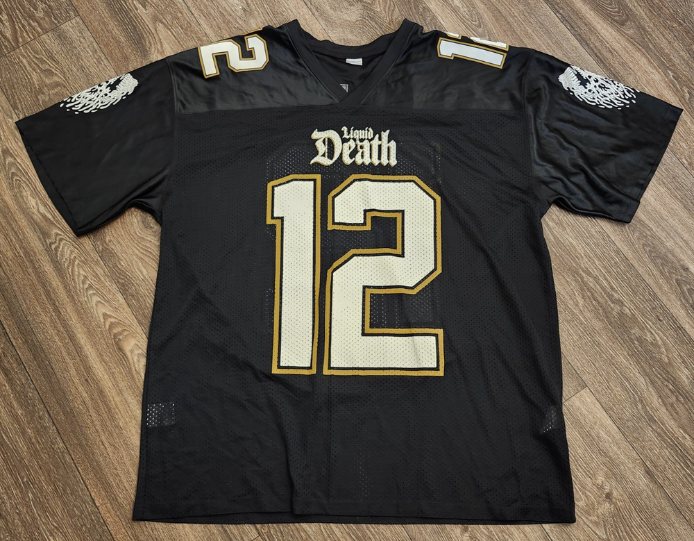 Liquid Death Black Mesh Football Jersey Logo Shirt 12 Size XL Sport-Tek