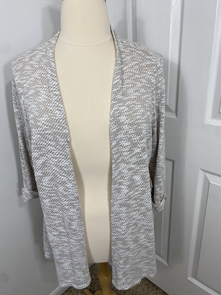 Croft Barrow 2X Open Cardigan Romantic Fall Lagenlook Brown White Whimsy
