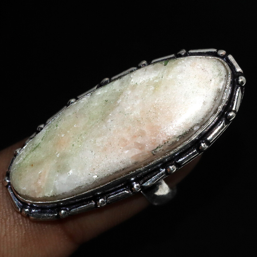 Aqua Seraphinite 925 Silver Plated Ring Size 6 Elegant Jewelry Gift