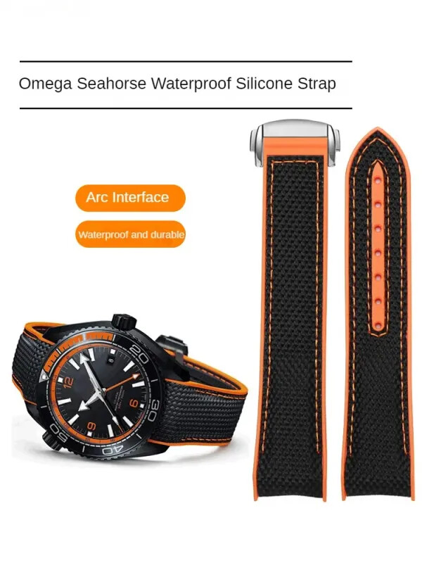 20mm Orange Nylon Silicone Watch Band for Omega Seamaster Planet Ocean 600