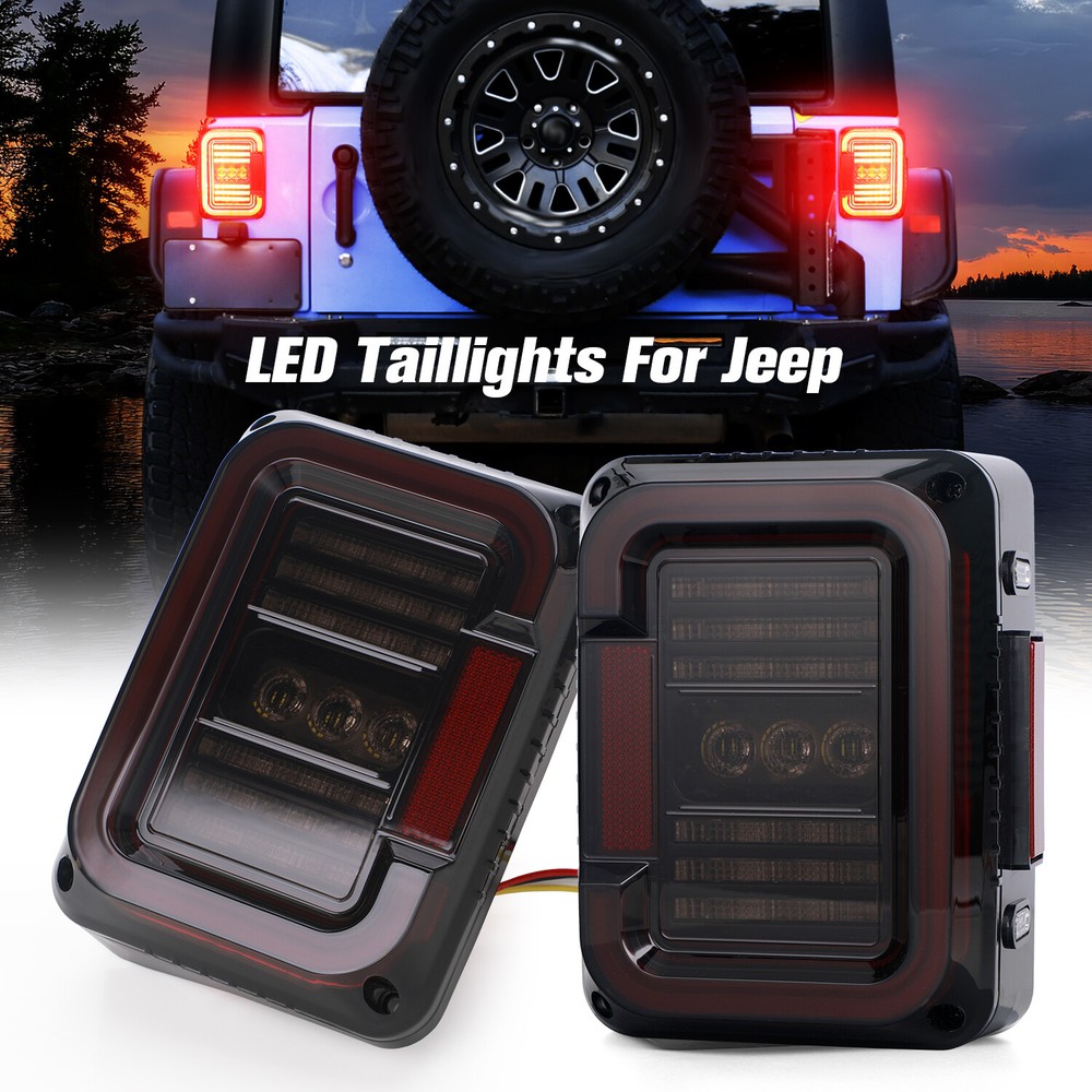 07-17 Jeep Wrangler JK Smoked LED Tail Lights with Running Reverse and EMC