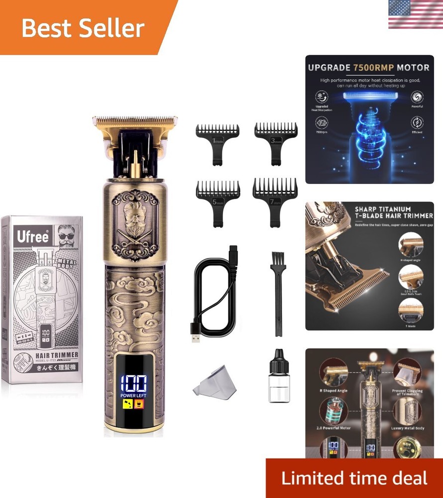 Men's Ultra-Precision Hair Clipper - 7500 RPM Cordless Trimmer with LED Display