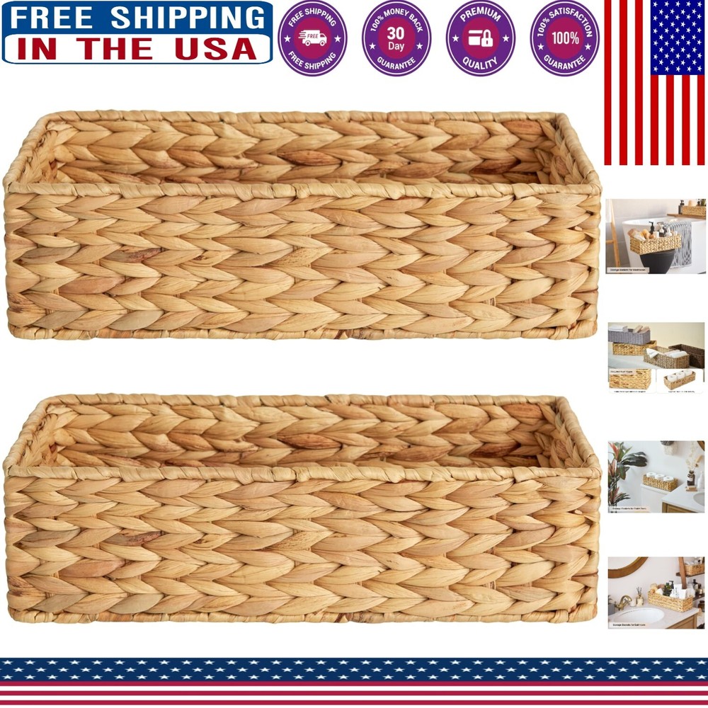 Durable Open Top Wicker Baskets - Natural Water Hyacinth for Versatile Storage
