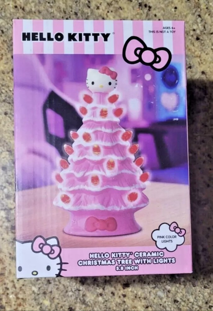 Hello Kitty Pink Ceramic Christmas Tree with Lights 5.8 Inch