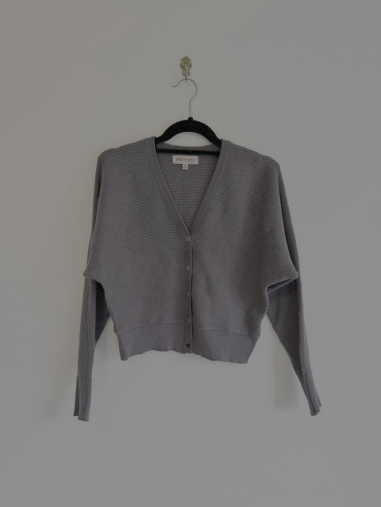 Philosophy Women’s Gray Sweater Cardigan With Button Closure Size Medium