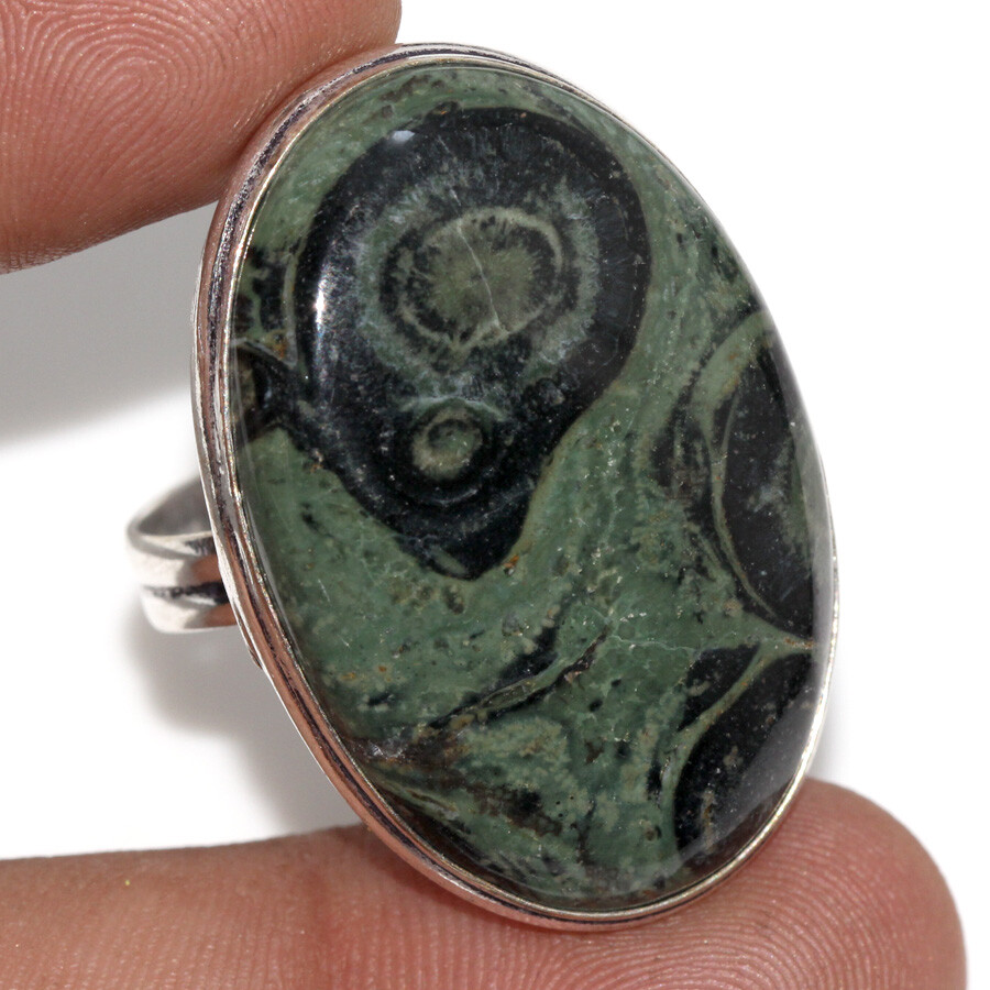 African Kambaba Jasper Silver Plated Ring US 9.5 Ethnic Gemstone Gift AU H28