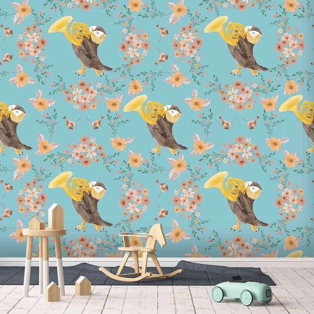 3D Owl Flower Watercolor Pattern Wall Murals Wallpaper Murals Wall Sticker