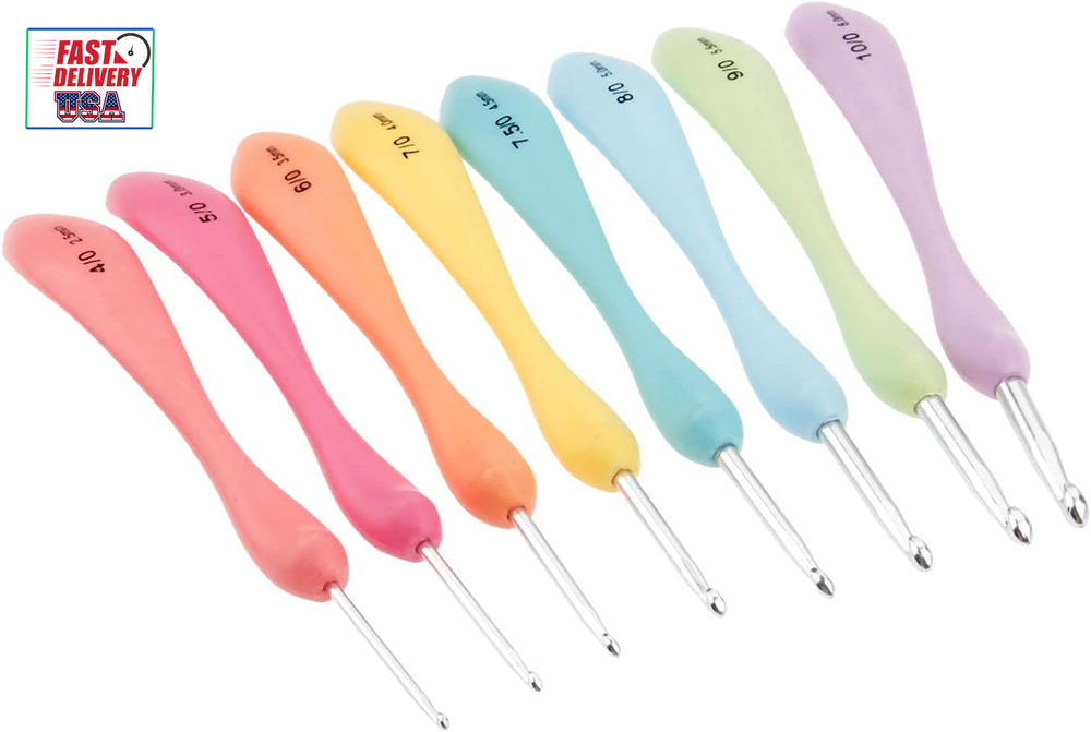 Crochet Hooks Set,Large Handle Ergonomic Grip Crochet Hook, 8PCS Aluminum Smooth