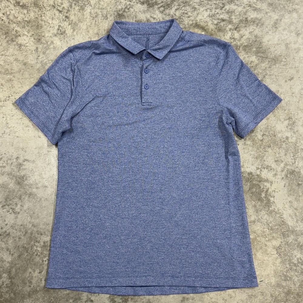 Lululemon Polo Shirt Mens L Blue Heather Athletic Golf Performance Short Sleeve