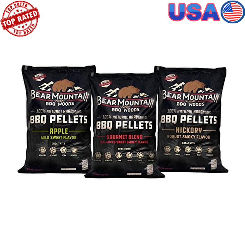 Natural Hardwood Grilling Smoker Pellets 3 Pack Gourmet Blend Hickory Apple New