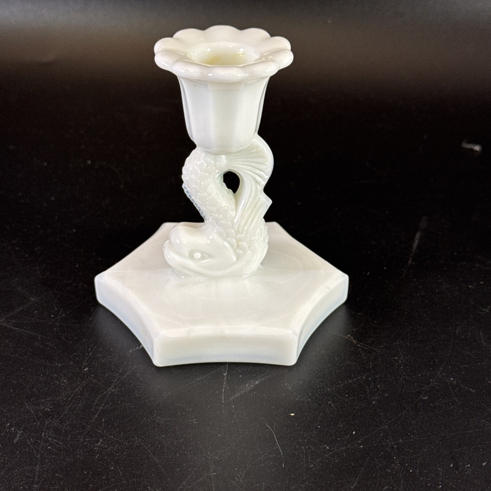 Westmoreland Glass Animal DOLPHIN Milk White Single Light Candlestick