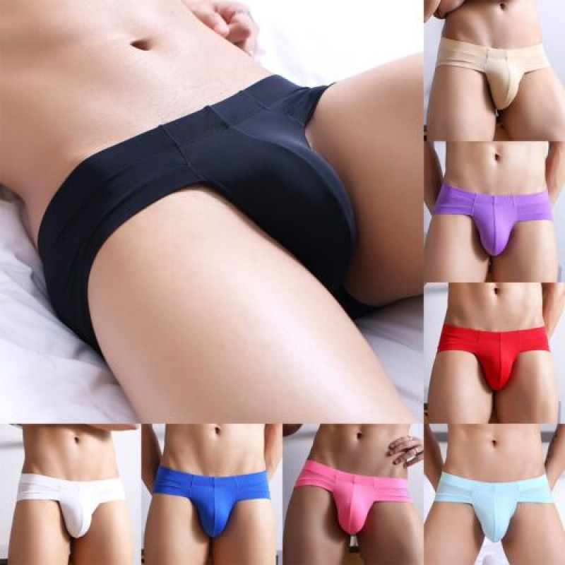 Men's Sexy Underwear Smooth Ice Silk Convex Pouch Briefs Underpants Panties
