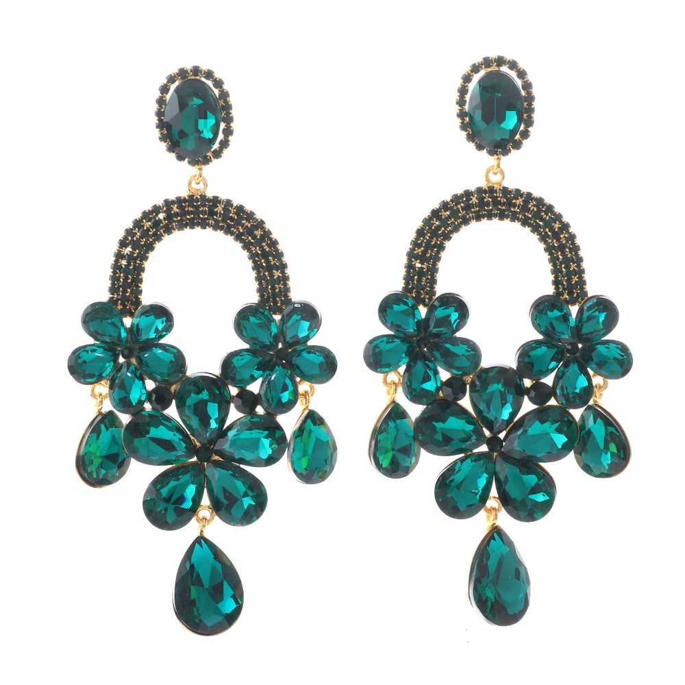 Gold Tone Metal Rhinestone Large Crystal Chandelier Post Earrings ESE9967-EME