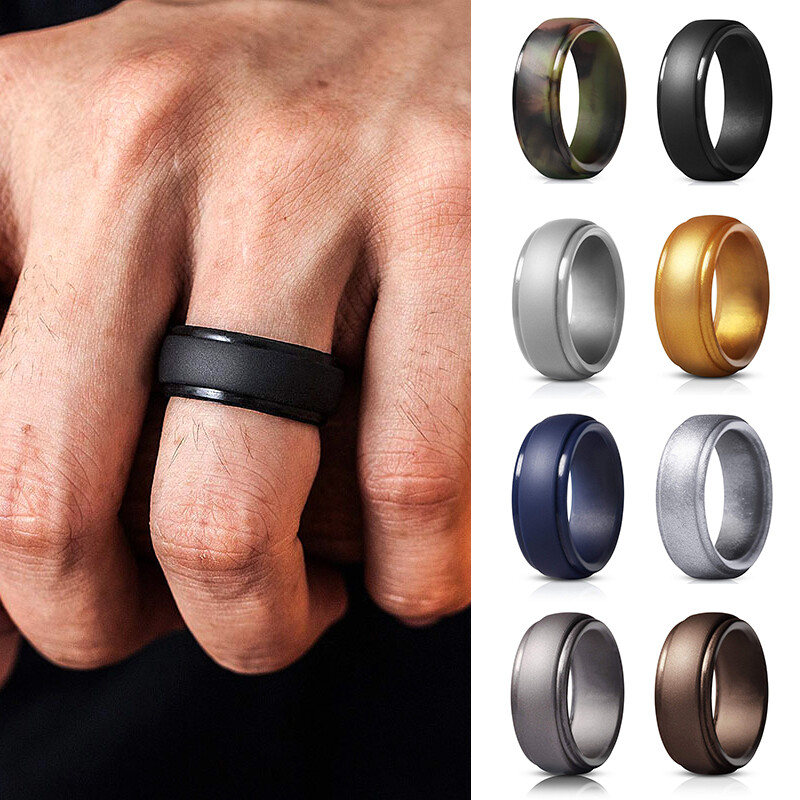 6Pcs Silicone Wedding Engagement Ring Men Women Rubber Band Gym Sport Flexible ❶