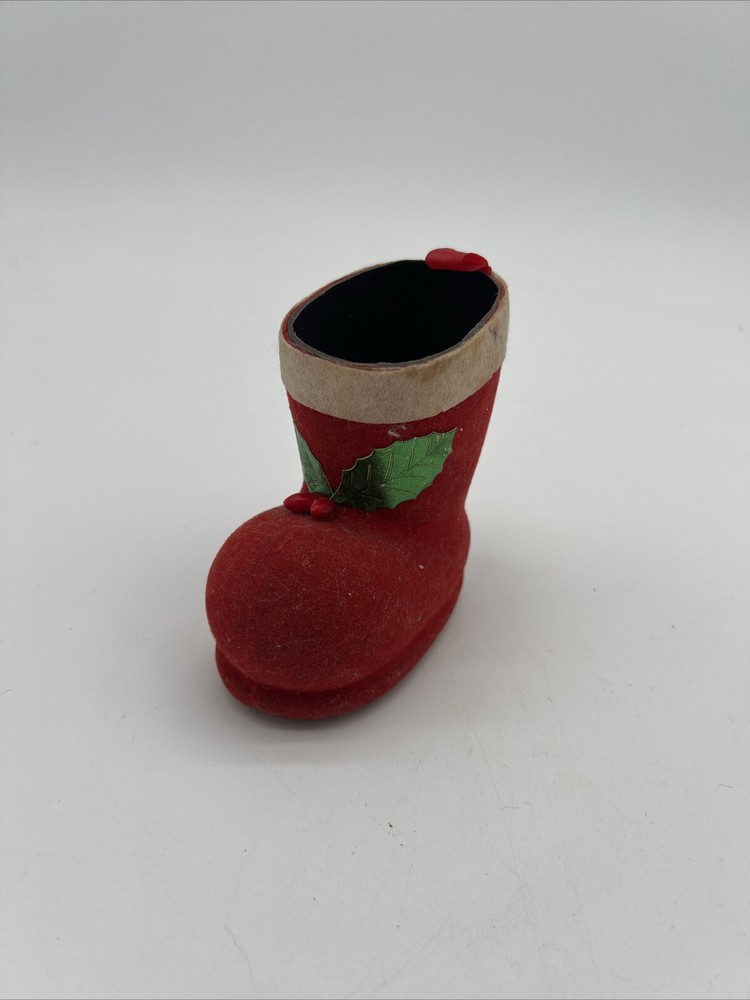 Vintage Red Velvet Felt Christmas Boot Ornament