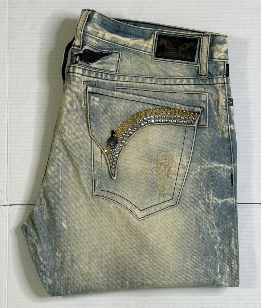 New Men’s Robin’s Jean SZ 40 Style #R50375 LONG FLAP  Diamond & GLD Swarovski