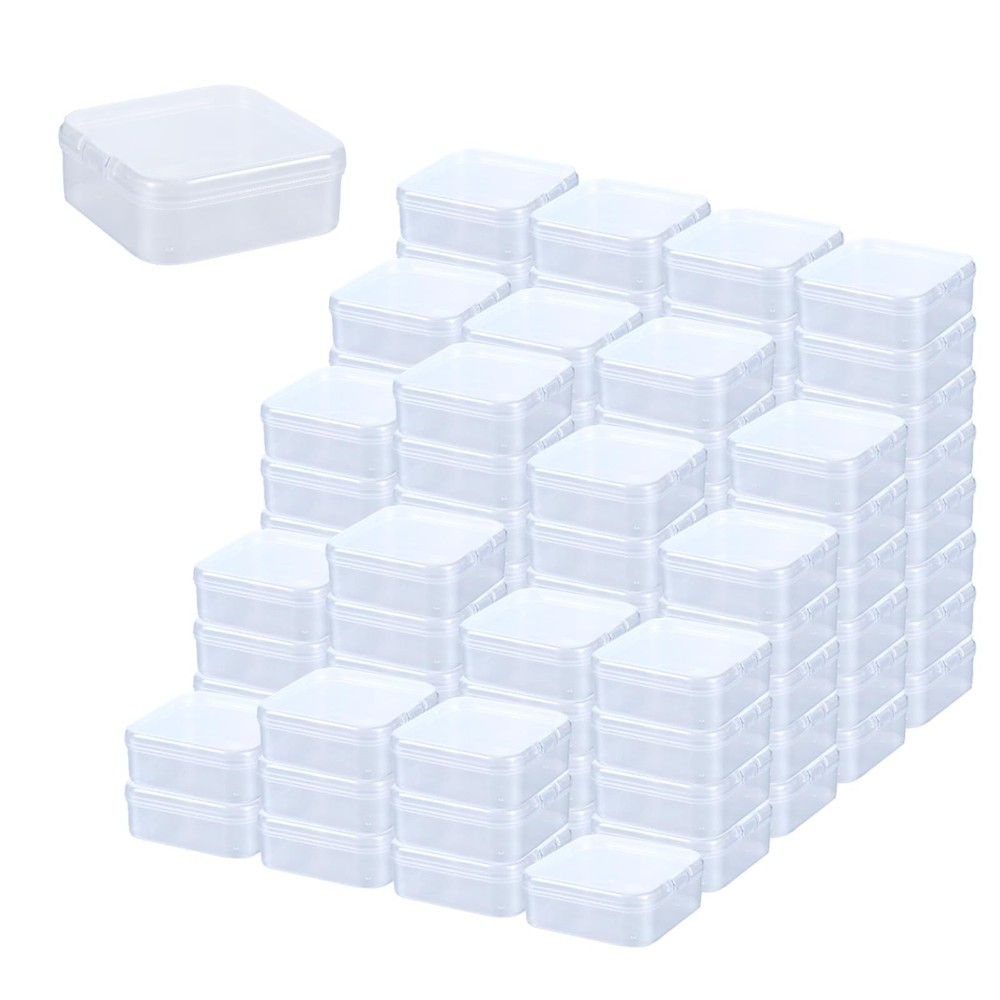 100 Pcs Clear Plastic Bead Storage Containers Box 2.1 x 2.1 x 0.8 Inch Small ...