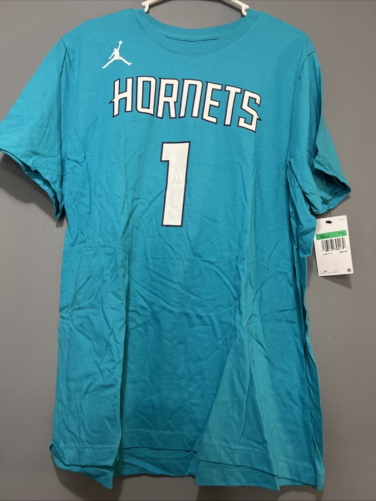 Jordan NBA Charlotte Hornets Lamelo Ball #1 Blue N&N Tee DR6366-422 Size XL