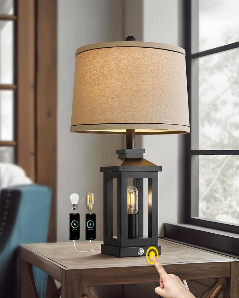 23.75-Inch Black Farmhouse Table Lamp for Living Room Single Set