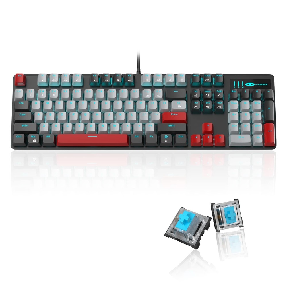 MageGee Upgraded 104-Key Mechanical Gaming Keyboard with Blue Backlit Design