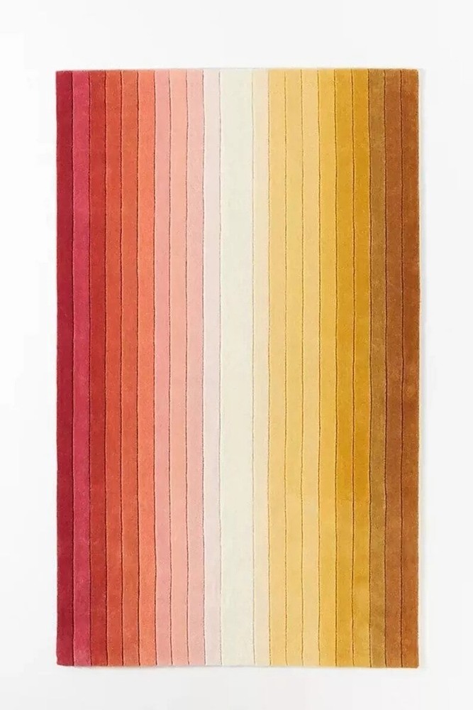 Modern Multicolor Hand-Tufted Rug with Line Pattern Cozy Floor Carpet