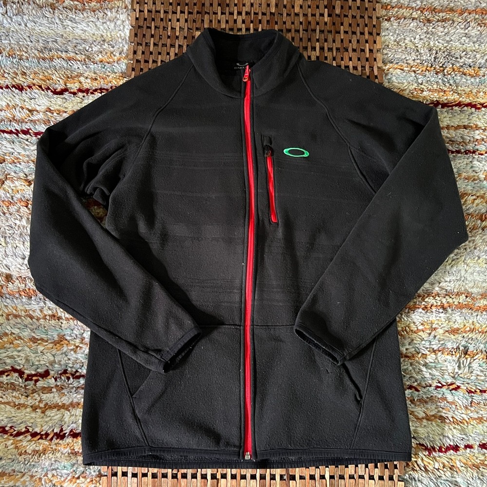Oakley Tech Fleece Full Zip Jacket Black Red Green Men's Size XL