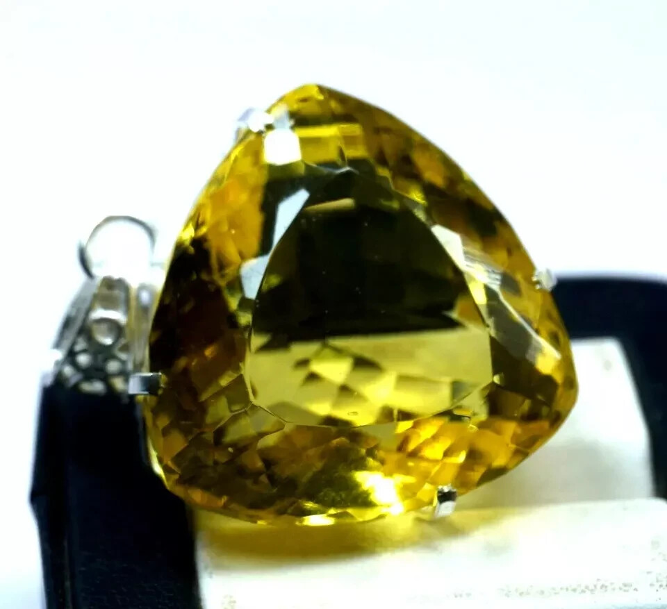 Natural 95 Ct Yellow Citrine Pendant in 925 Solid Silver with Trillion Cut HG Gemstone