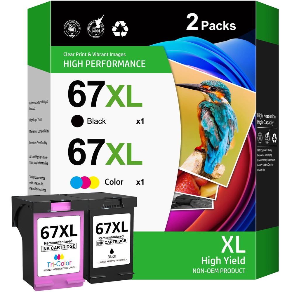 67XL Ink Cartridge Combo for HP Envy 6000 6010 6055 6020e 6052 6458 6075e Printers