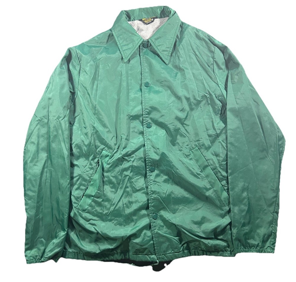 Vintage 70s Green Lightweight Snap-Up Nylon Windbreaker Jacket Size S