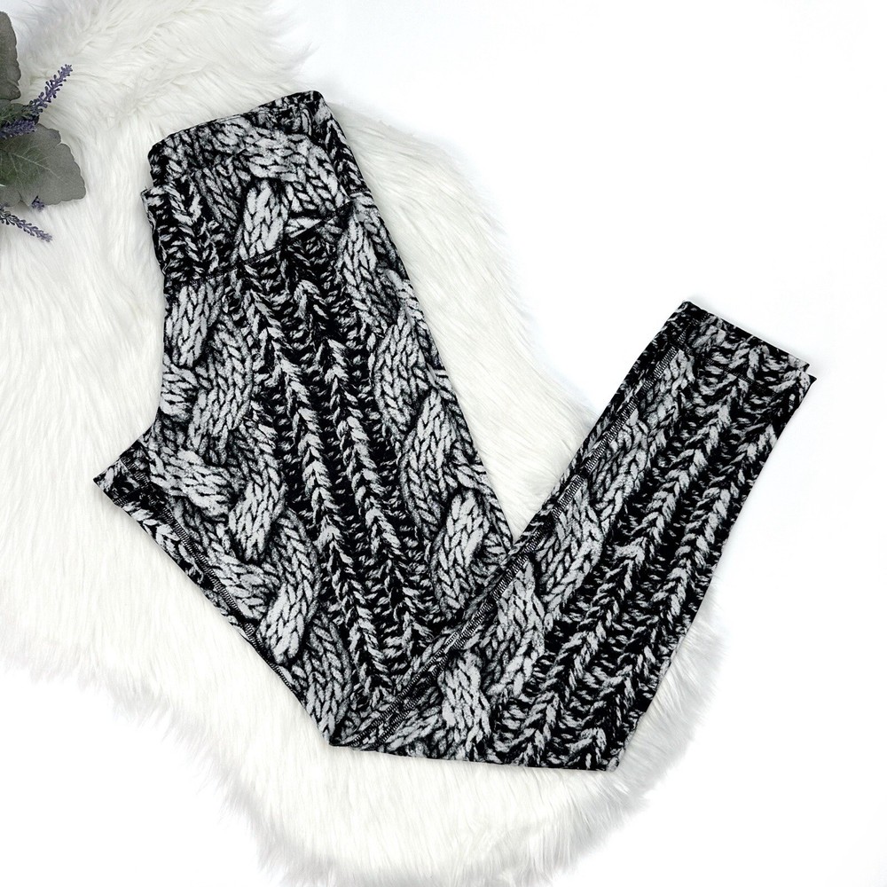 Reebok Women's Cable Knit Printed Leggings Gray Size XS