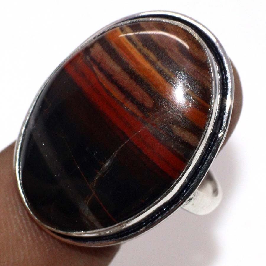 Handmade 925 Silver Plated Red Jasper Ethnic Ring Size US 8.5 JW