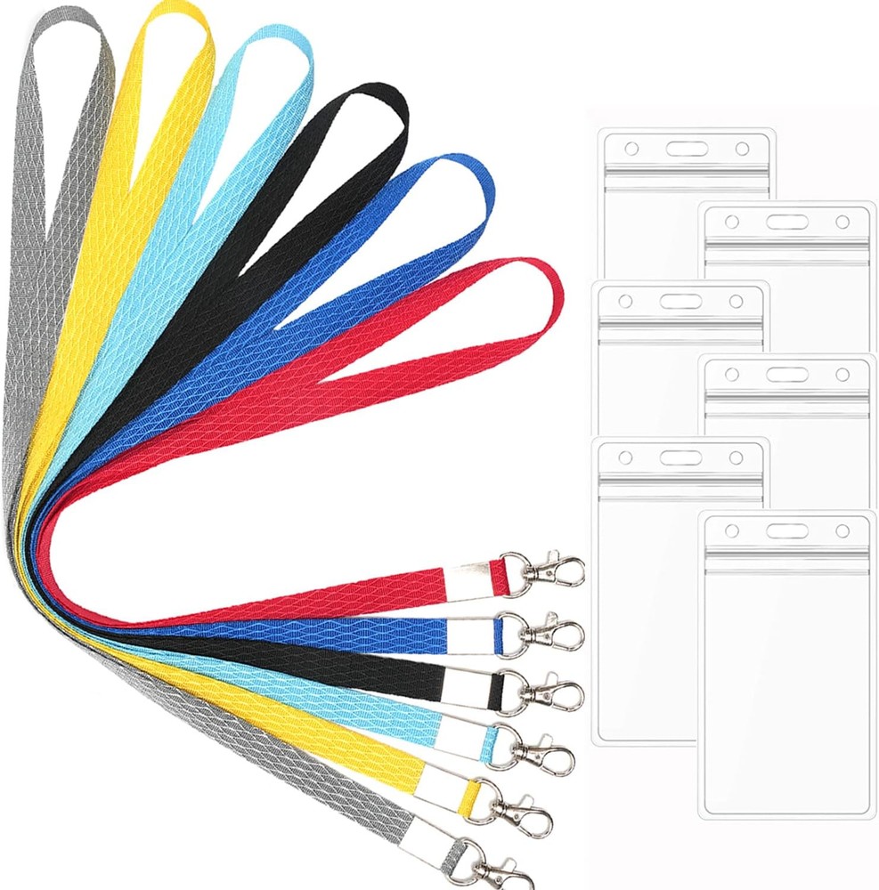 6 Pack Neck Lanyards with Vertical Black,red, Blue,yellow,gray,light Blue